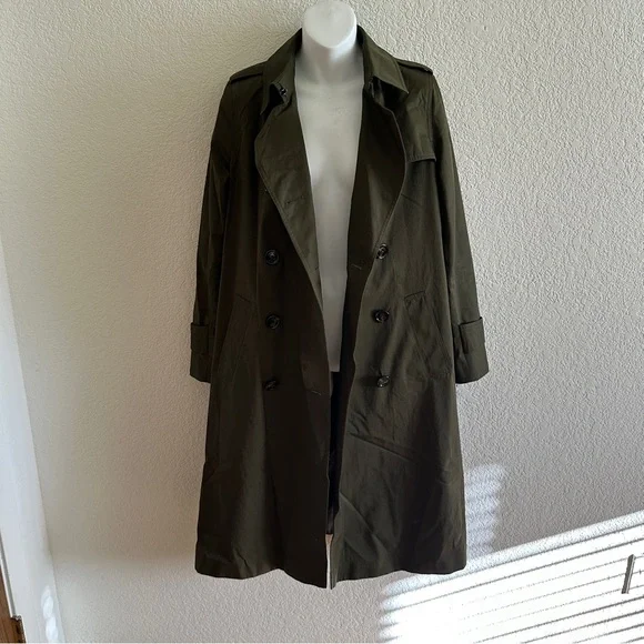 Massimo Dutti Women’s Olive Green Relaxed Fit Double Breasted Trench Coat Sz XS - Picture 9 of 15
